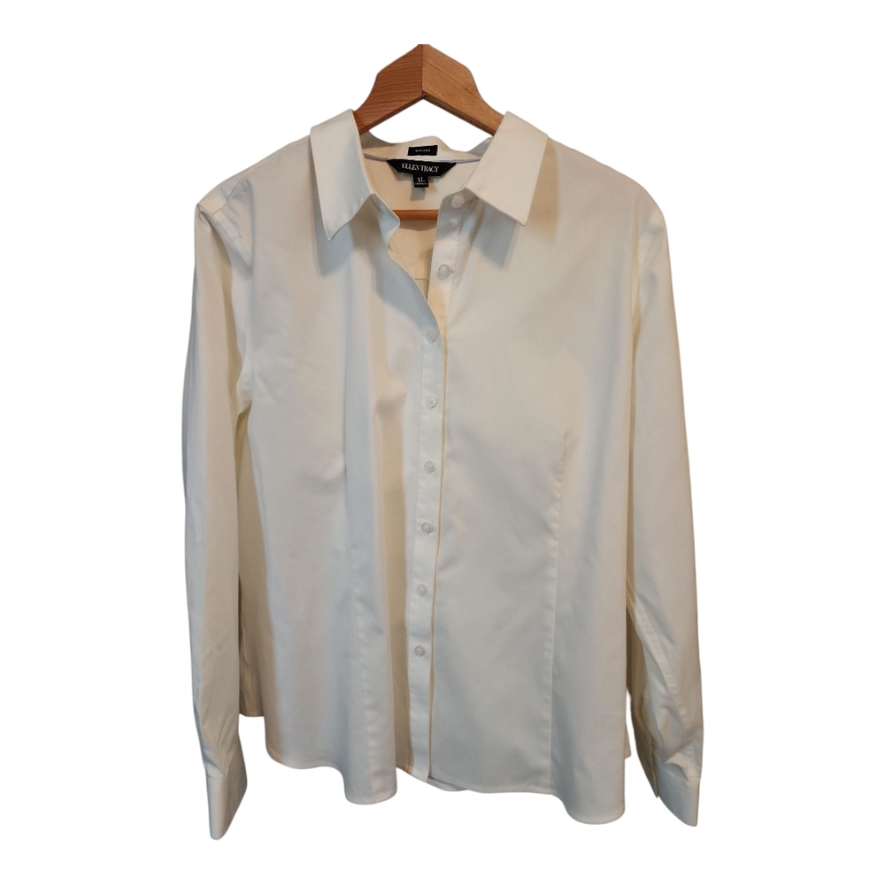 Ellen Tracy Cream Dress Shirt Classic Long-Sleeve
